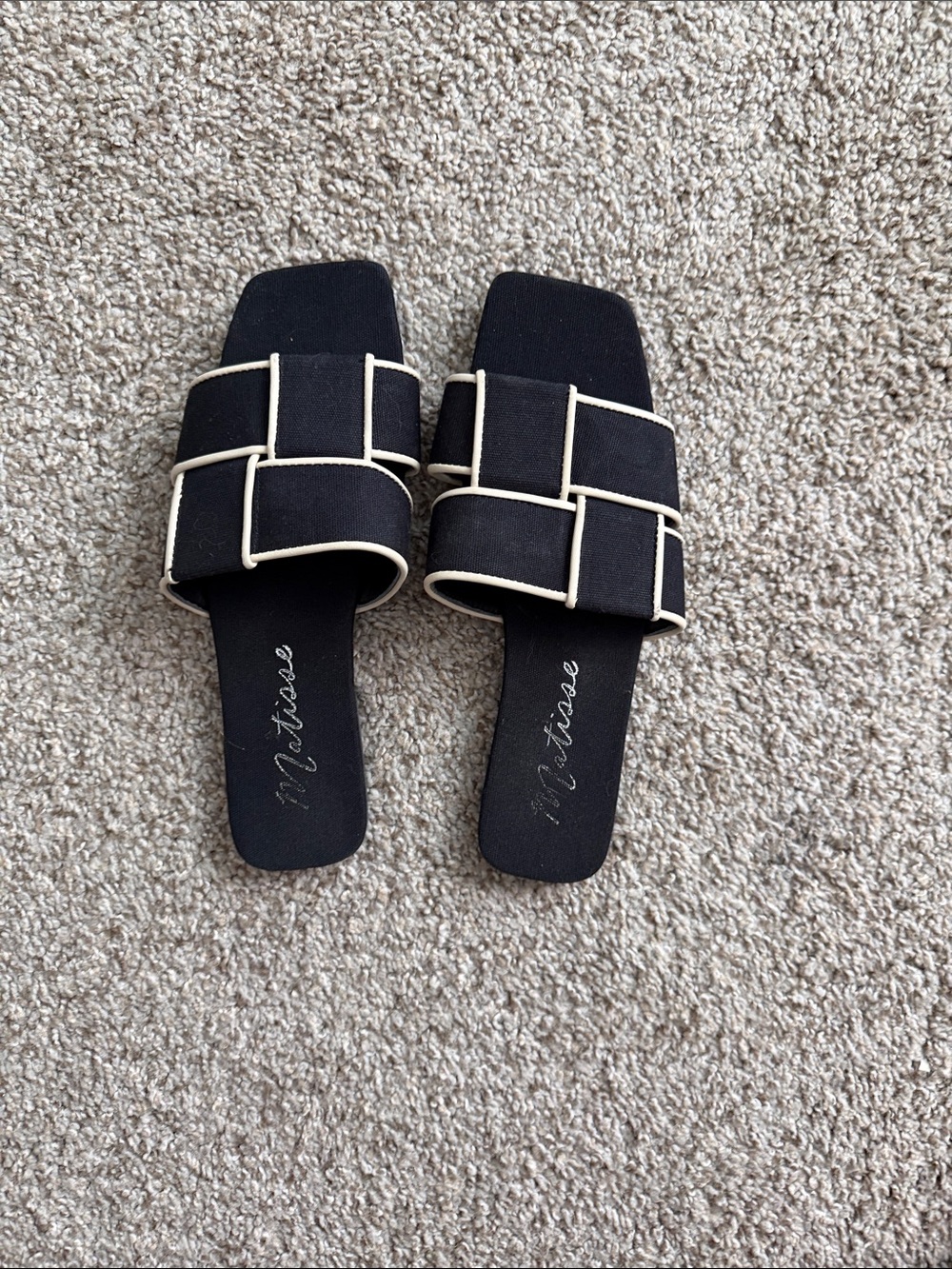 Matisse Black Slide Sandals with Cream Piping